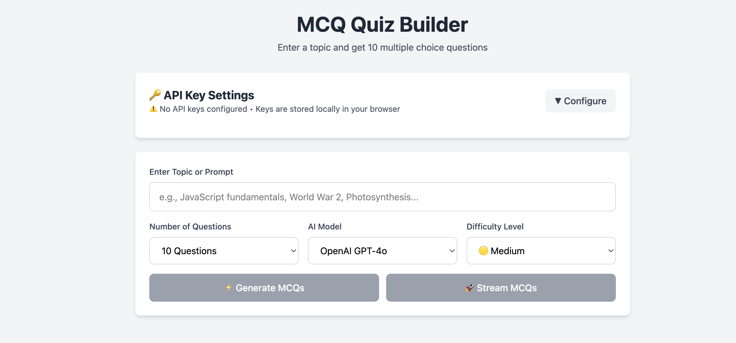 MCQ Generator by different AI Models preview